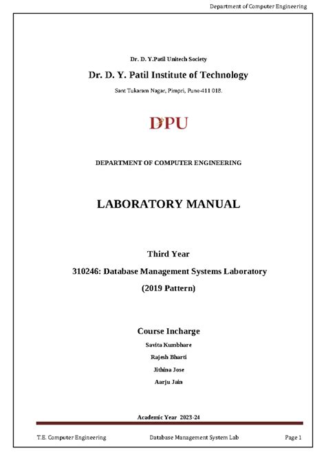 T.E. Computer Engineering 310246: DBMS Laboratory Manual (2019 Pattern ...