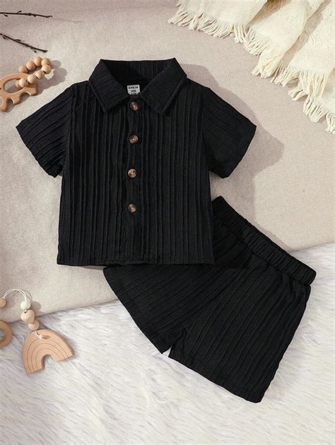 SHEIN Vintaside Kids Infant Baby Boys Textured Short Sleeve Shirt And ...