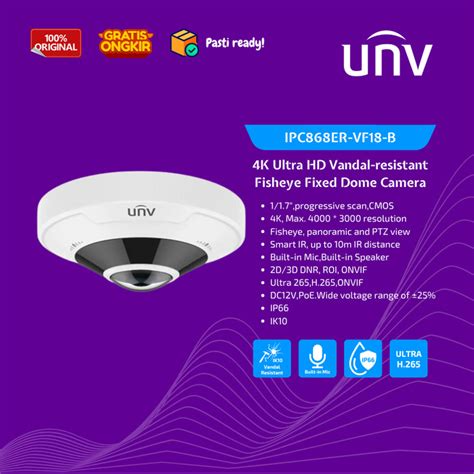 Promo UNV IPC868ER-VF18-B Uniview IP Camera 4K Ultra HD Vandal ...