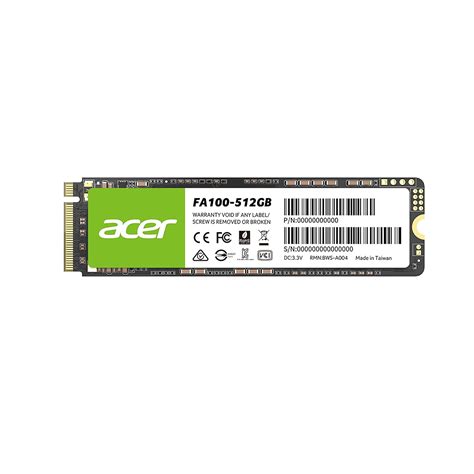 Acer FA100 512GB PCIe Gen3 x4 NVMe 3D NAND SSD M.2 Internal SSD-3200MB ...