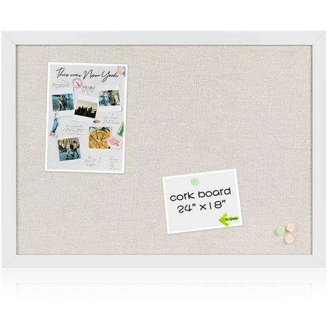 Board2by White Cork Board Bulletin Board with Linen, Wood Framed 24" x ...