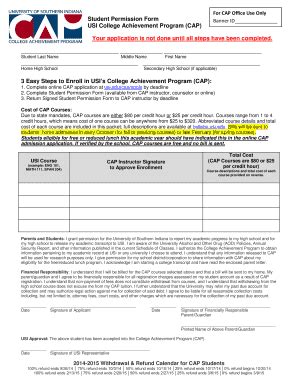Fillable Online usi Student Permission Form USI College Achievement ...