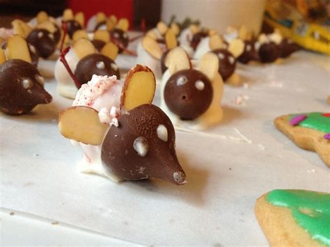 Mice made with maraschino cherries, hersheys kisses, white and dark ...