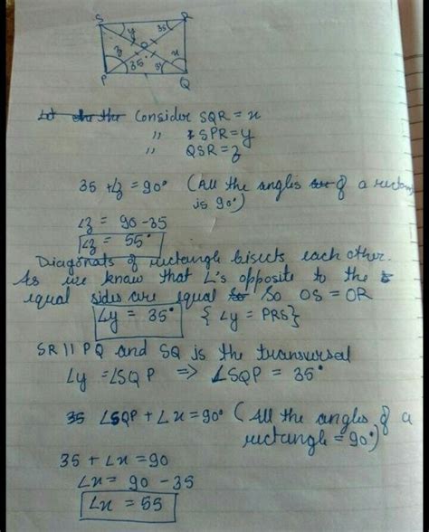 PQRS is a rectangle with angle QPR =35.find the measure of angle SQR ...