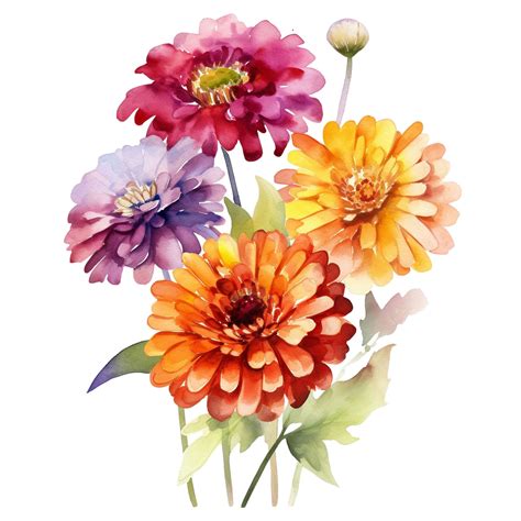 10 Watercolor Zinnias Floral Clipart – Floral PNG Graphics, Transparent Background (digital ...