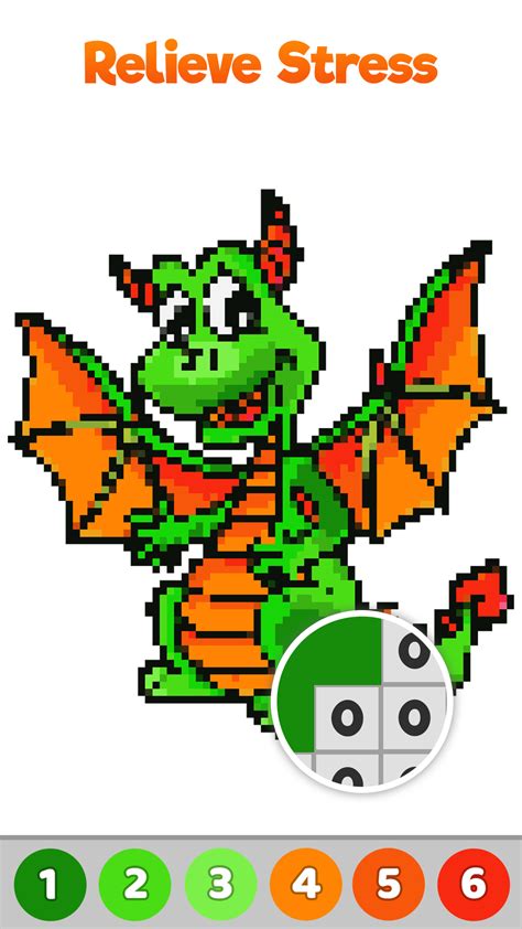 Dragons Pixel Art - Paint by Number, Sandbox Coloring Book Pages - App ...