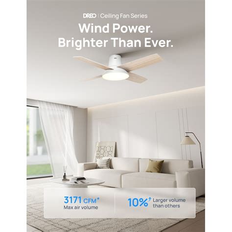 DREO 44-in White Indoor Flush Mount Ceiling Fan with Light and Remote ...