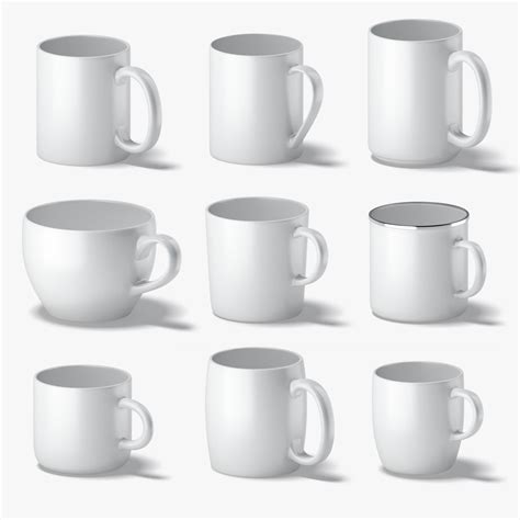 10 Ceramic Mugs Shapes - white mugs various forms and sizes3D模型 ...