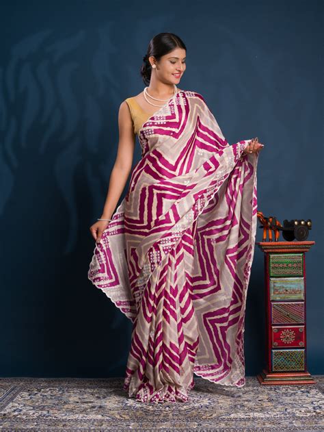KcPc New Crepe Silk Zig zag Style With Kashida Tari Work Saree ASH ...