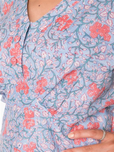 Cotton Floral Print Dress With Gathered Sleeves For Women - Panchakany ...