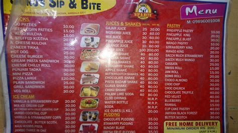 Menu at Sonu Sip And Bite, Ambala