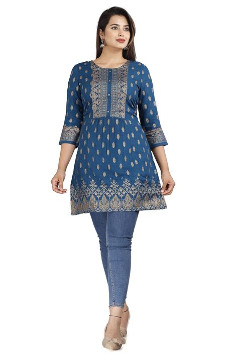 Buy Short Kurti for Women| Printed Straight Rayon Top | Round Neck Full ...