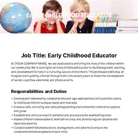 Free Early Childhood Educator Job Description Template to Edit Online