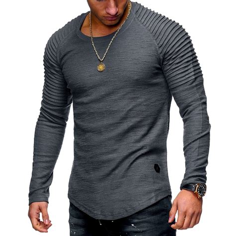 Men's Long Sleeve Muscle Slim T Shirt Solid Color Fit Fitness Tops ...