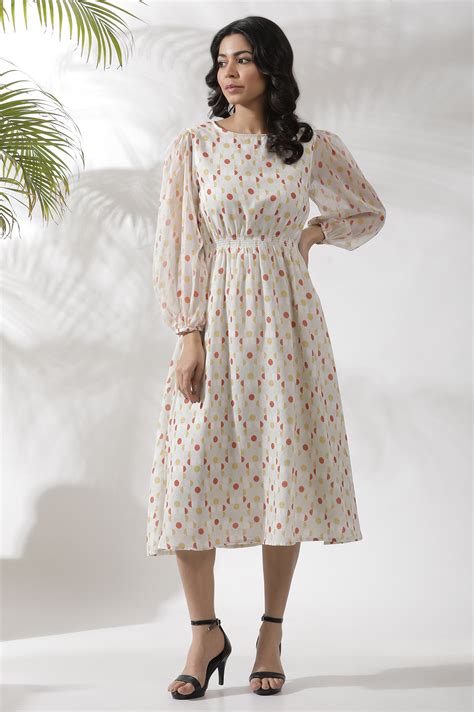 Buy White Polka Dot Printed Gathered Western Dress @ 2999 | W for woman ...