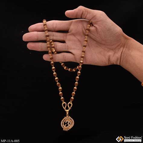Om artisanal design gold plated rudraksha mala with pendant for men ...