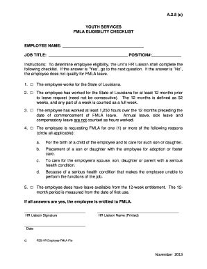 Fillable Online FMLA ELIGIBILITY CHECKLIST Fax Email Print - pdfFiller