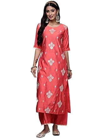 Buy INDO ERA Women's Liva Embroidered Straight Kurta with Pant Set ...