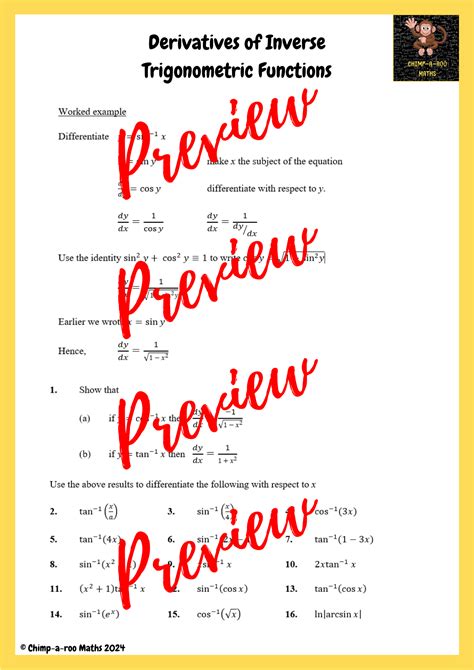 Worksheet: Derivatives of Inverse Trig Functions