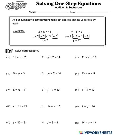 Solving One Step Equations Worksheet 的图像结果
