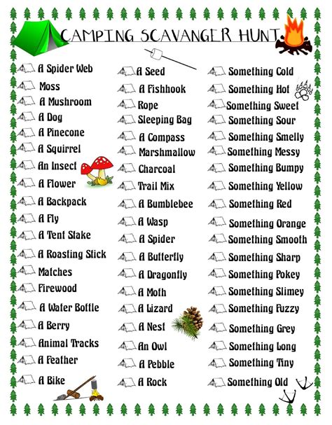 Printable Camping Scavenger Hunt