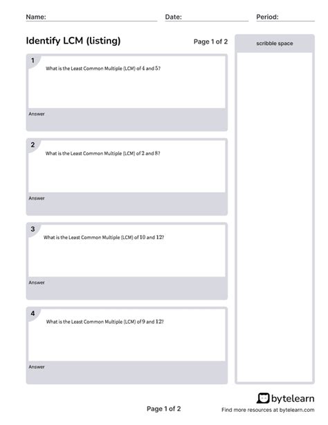 Image result for LCM Math Worksheets