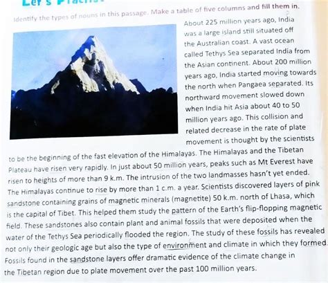 identify the types of noun in this passage. make a table of five coumns ...