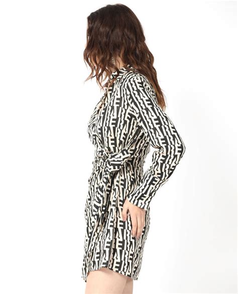 Rareism Women's Sent Off White Abstract Print Wrap Dress