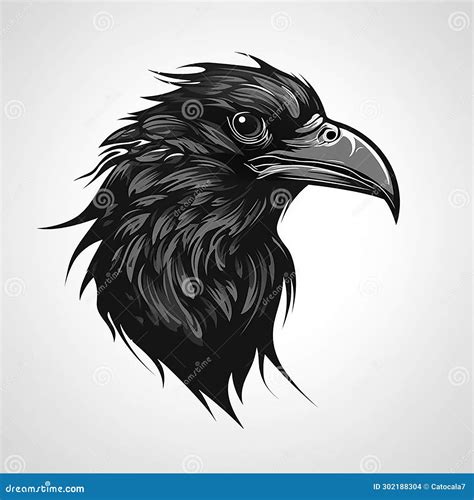 Angry Black Raven, Logo, Monochrome Drawing, Bird Icon, Raven Symbol, Angry Bird Portrait ...