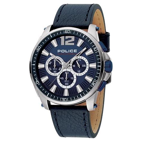 Buy Online Police Quartz Chronograph Blue Dial Leather Strap Watch for ...