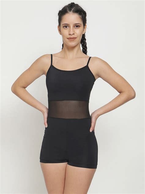 Women Sleeveless Black Camisole Mesh Style Dance Biketard Gymnastics ...