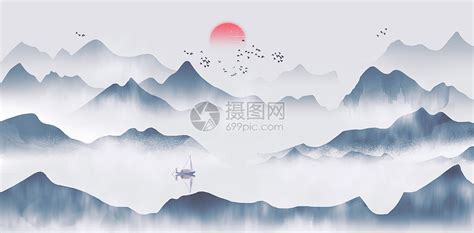 山中国风水墨水画插画图片下载-正版图片400950901-摄图网