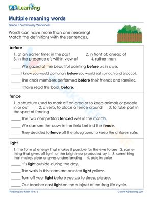 Free Multiple Meaning Words Worksheets For Teaching
