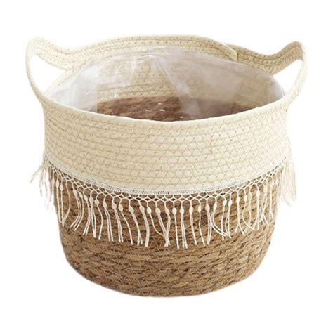 PATLOLLAV Bohemian Style Cotton Rope Plant Basket with Plastic Liner ...