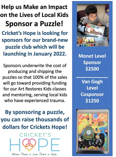 $1250 Puzzle Sponsor — Cricket's Hope