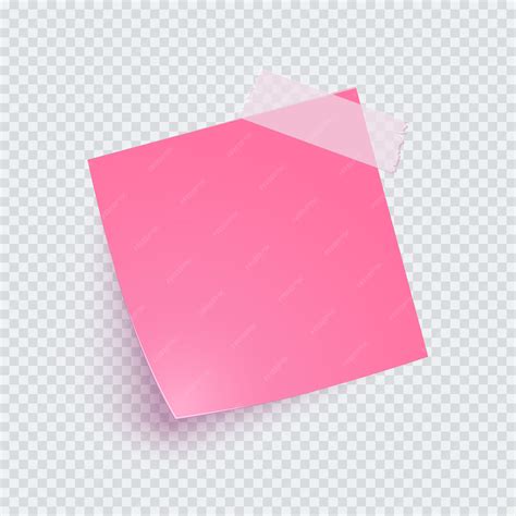 Pink note paper and adhesive tape with shadow, sticker note for ...