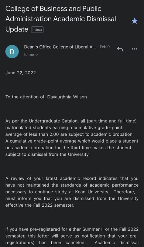 Academic Probation Letter