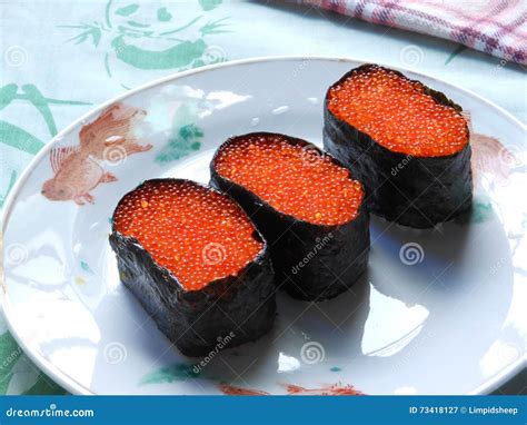 Salmon Roe Red Caviar Sushi Roll Stock Image - Image of gourmet, beluga ...