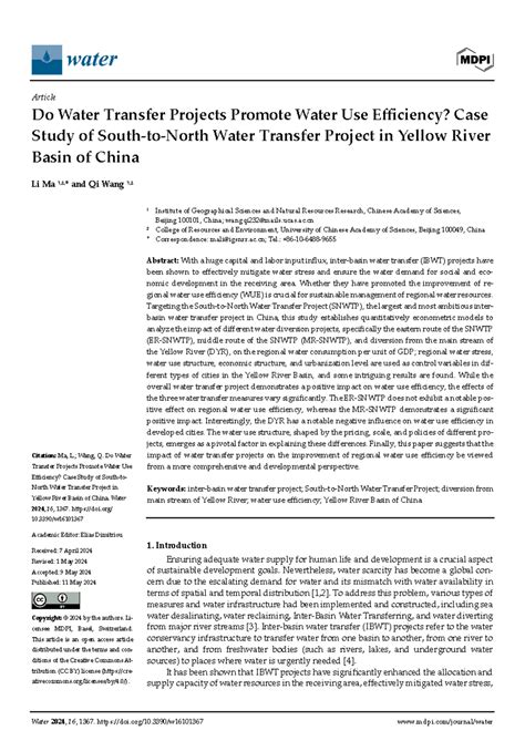 Do Water Transfer Projects Promote Water Use Effic - Water 2024 , 16 ...