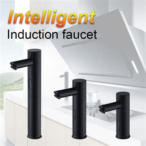 Copper Automatic Sensor Faucet Basin Single Cold Black Faucet Hot Smart Sensor Infrared Hand ...