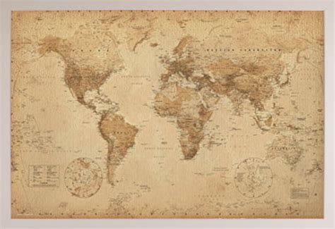 Buy World Map Antique Poster in a White Plastic Frame 24x36 Online at ...