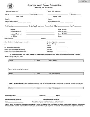 Fillable Online ayso128 Referee Game Report Form Final Form May 2006 ...