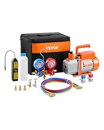 VEVOR 4.5 CFM AC Vacuum Pump & Pressure Gauge Kit, 1 Stage HVAC Air ...