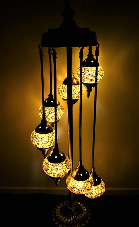 Turkish Mosaic Floor Lamp 7 Globe Yellow Gold - Nirvana Eastern Imports