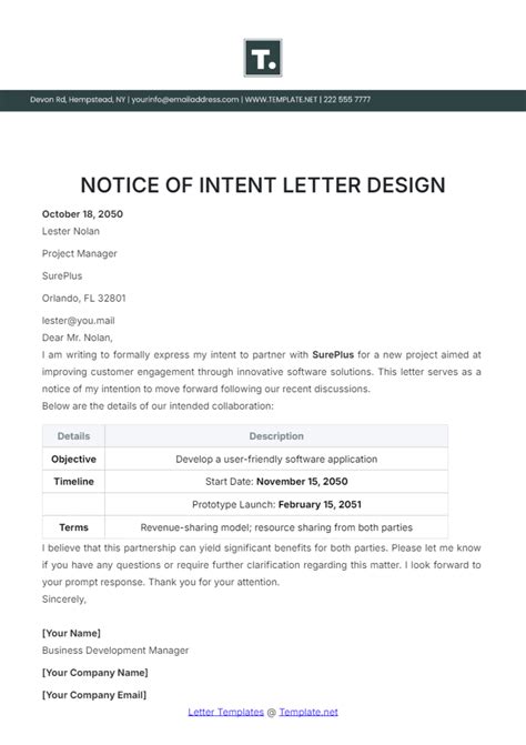 Free Notice of Intent Letter Design Template to Edit Online