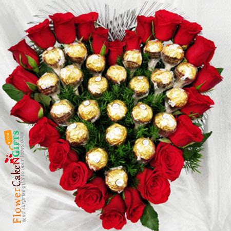 Send Online 24 roses 24 ferrero rocher heart shaped arrangement Order ...