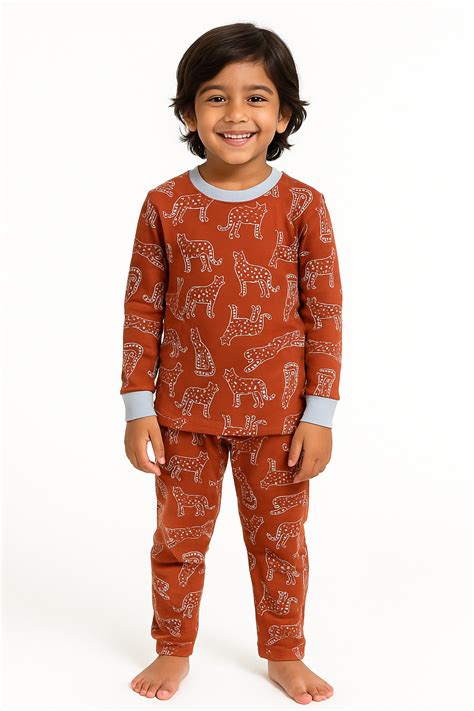 "Boys Rust Orange Leopard Print Nightwear Set – 100% Cotton Comfort Fi ...