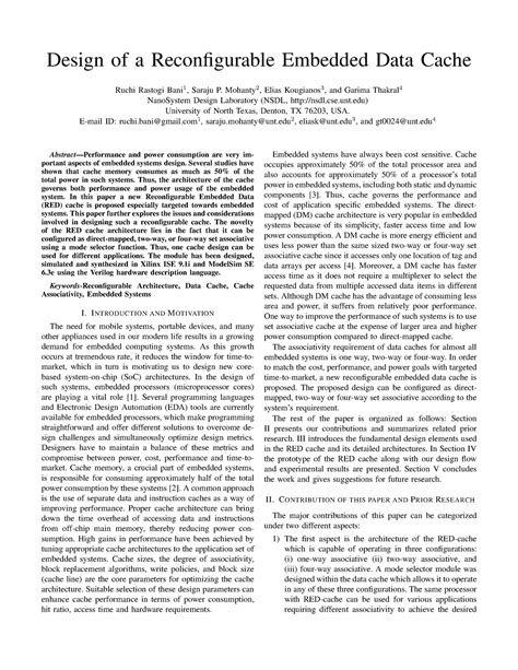 Design of a Reconfigurable Embedded Data - Mohanty 2 , Elias Kougianos ...