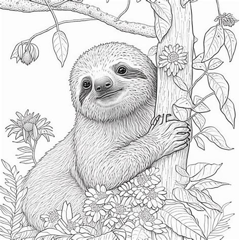 Sloth Coloring Page realistic Lulu Pages