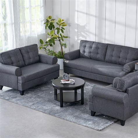 Buy Helios California Fabric 3+2+1 Seater Sofa Set - Grey from Helios ...